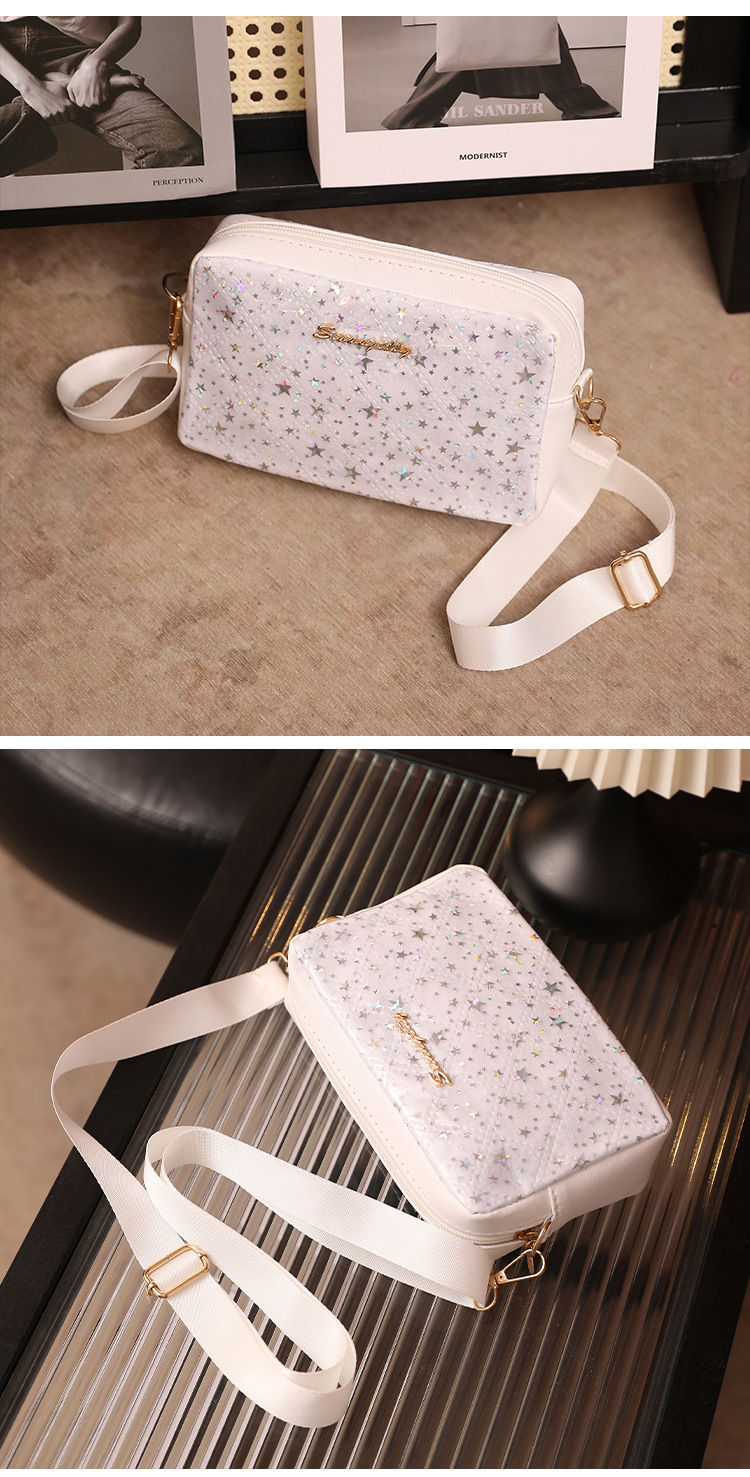 171g Weight Polyester Lining Material Zipper Closure Type Single Shoulder Strap Strap Type New Shiny Fashion Western Style Small Square Bag Casual All-Matching Graceful Camera Bag Mobile Phone Bag Shoulder Slanting Hanging Bags