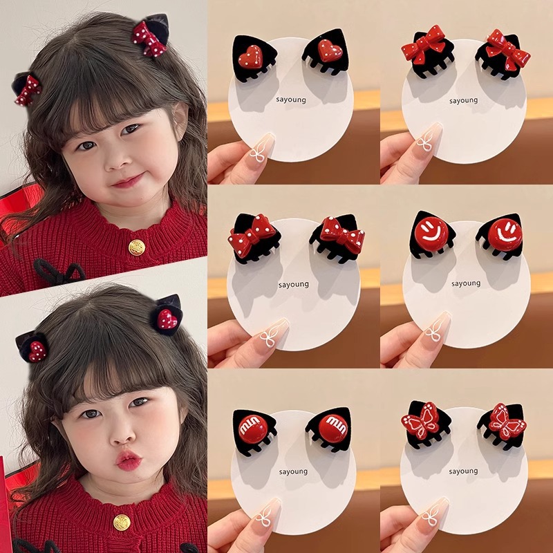 Niños lindos clips rojos clips laterales clips de la frente clips princesa cabeza de gato orejas pequeños clips