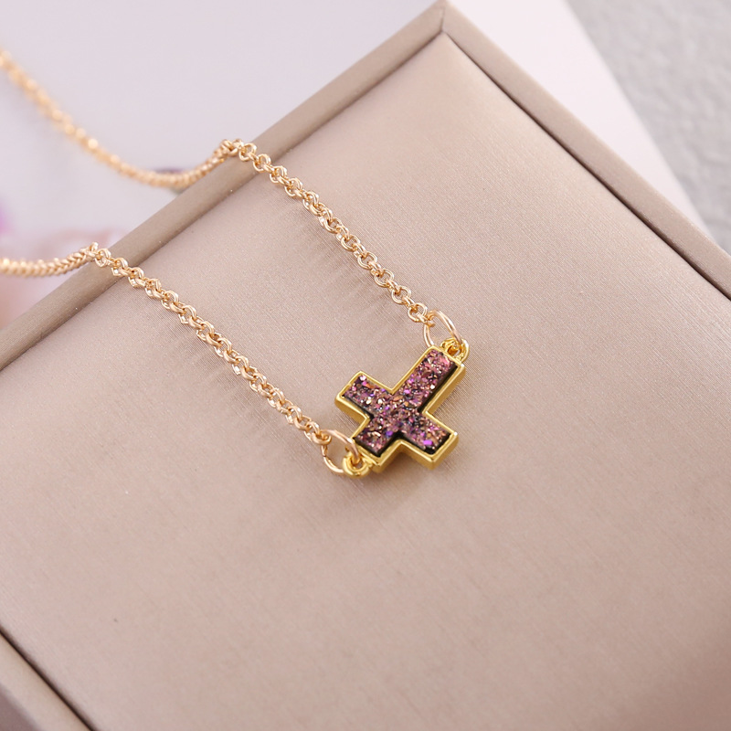 new retro multicolor cross pendent alloy necklace