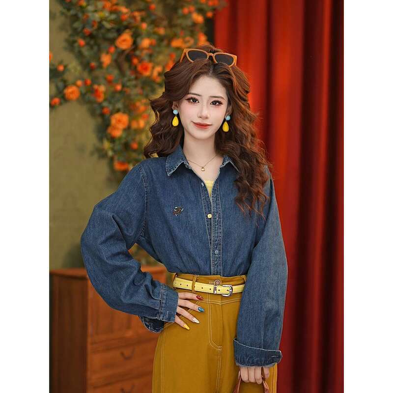 Dayuansad Zhang Jiayuan Embroidered Denim Shirt for Women, Spring Design, Long-Sleeve Top Shirt # K10382