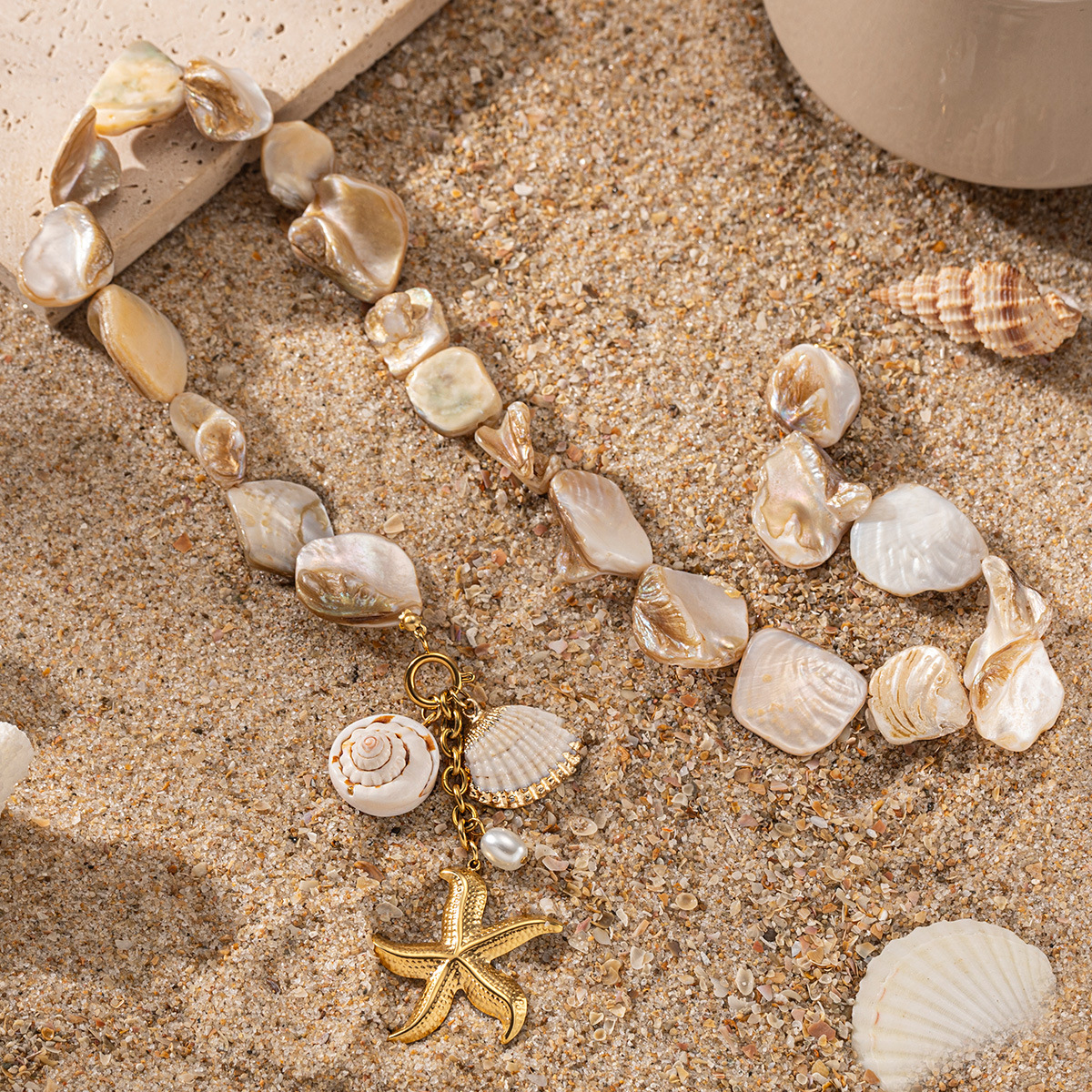 Tena collar de concha europeo y americano dulce y fresco estilo chica caliente concha marina natural viento de playa estrella de mar collar de cadena de clavícula