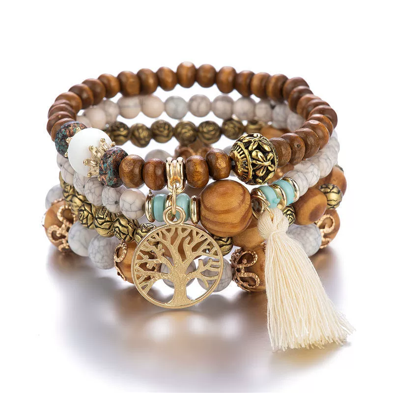 Ethnic elastic beaded bracelet, boho style, ethnic style, (Physicals)