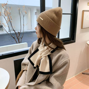 Korean style small scarf student neck protection versatile simple color matching cross lazy knitted scarf women's winter warm collar