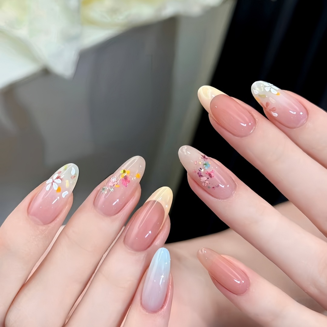 Verano dopamina corta uñas de uñas uñas altas lunares franceses tinte rojo temperamento dulce chica caliente estudiante