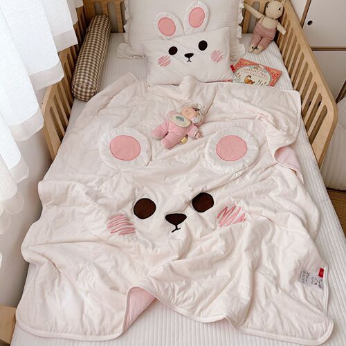 Class A maternal and infant grade cotton knitted soybean summer cool quilt pure cotton children's crib thin quilt cover cartoon air conditioning blanket