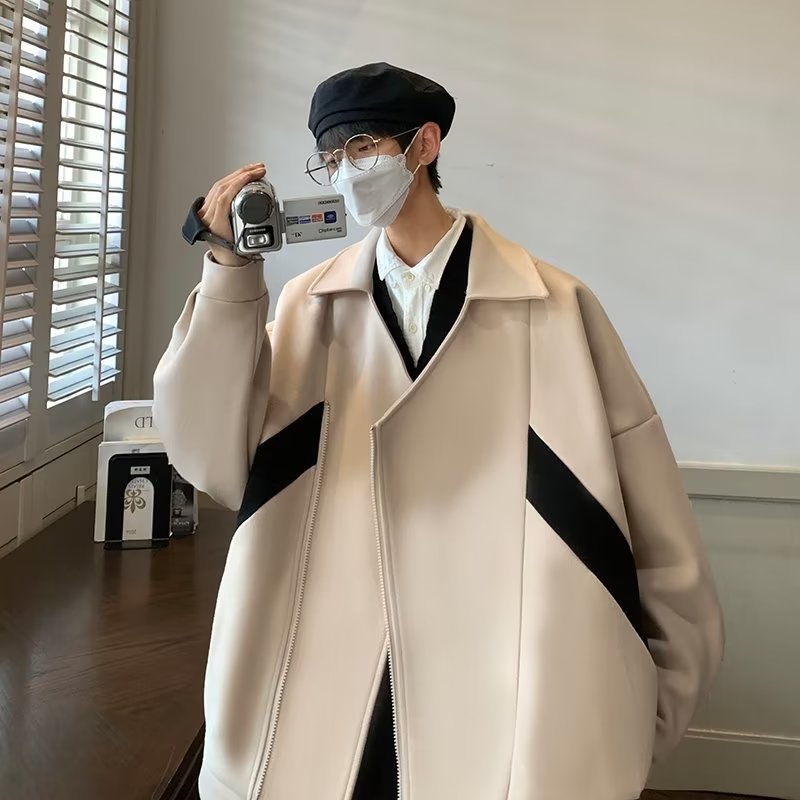 Primavera y otoño todo fósforo estilo de Hong Kong chaqueta de trabajo a juego de colores para hombres chaqueta suelta de cuello alto marca de moda inis shuai chaqueta casual