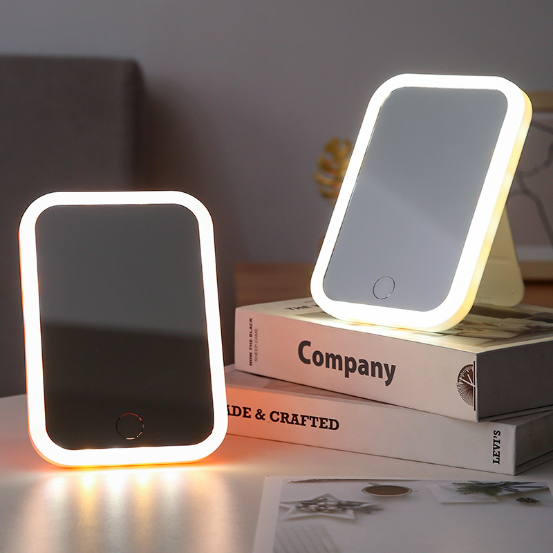 Iluminación LED de tres colores espejo de maquillaje estudiante dormitorio escritorio almacenamiento oscurecimiento recargable vestidor espejo
