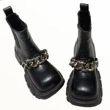馬丁靴2022秋冬新款小眾設計大頭龍齒粗跟厚底短靴金屬鏈條羅馬靴