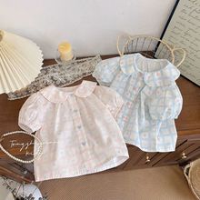 夏季洋气两色爱心衬衫女宝宝休闲可爱童装洋气潮女生女童新款