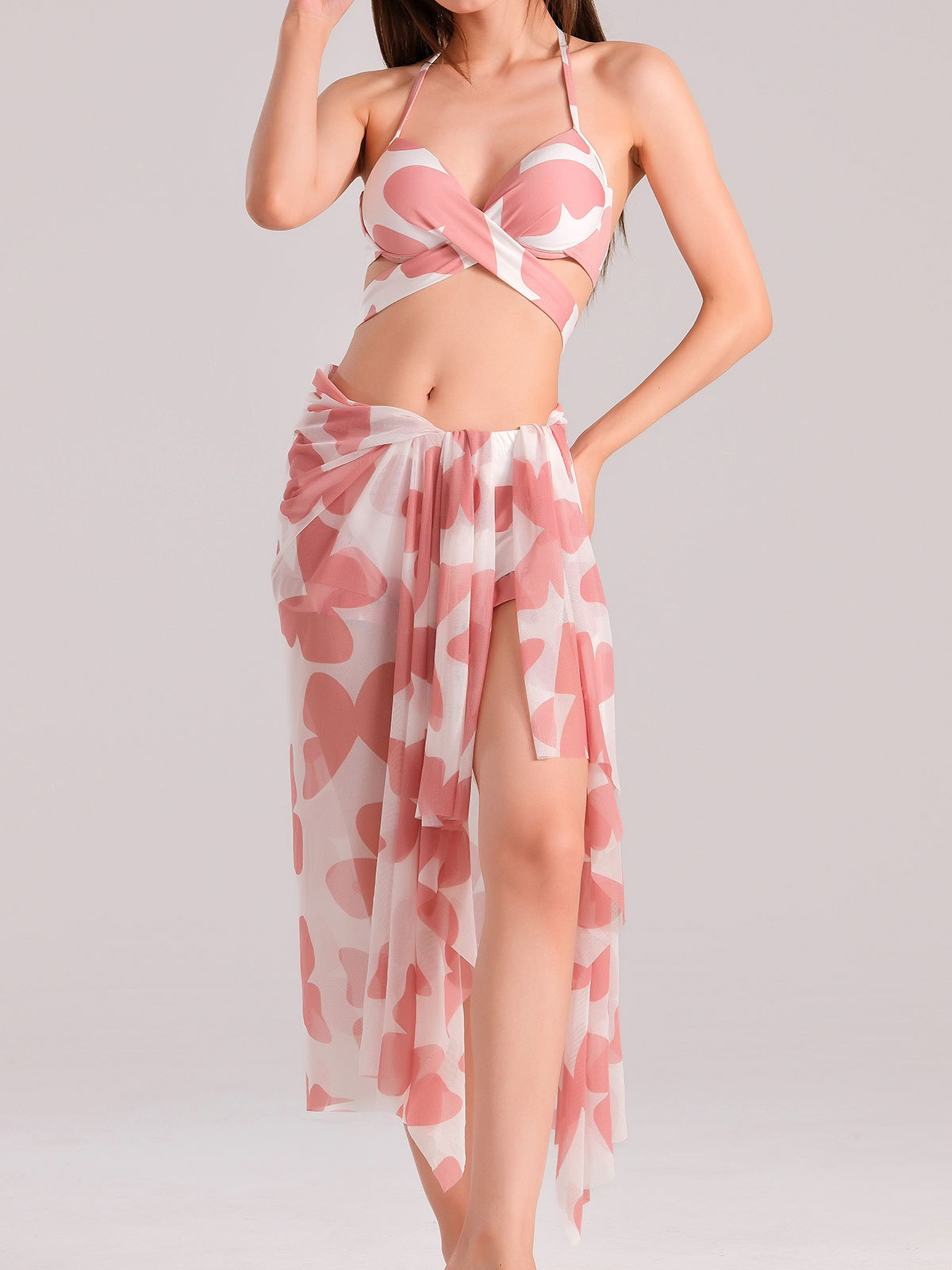 HURUN bikini trajes de baño para mujeres pechos pequeños se reúnen sexy vacaciones de playa de tres piezas set 2024 nuevo traje de baño