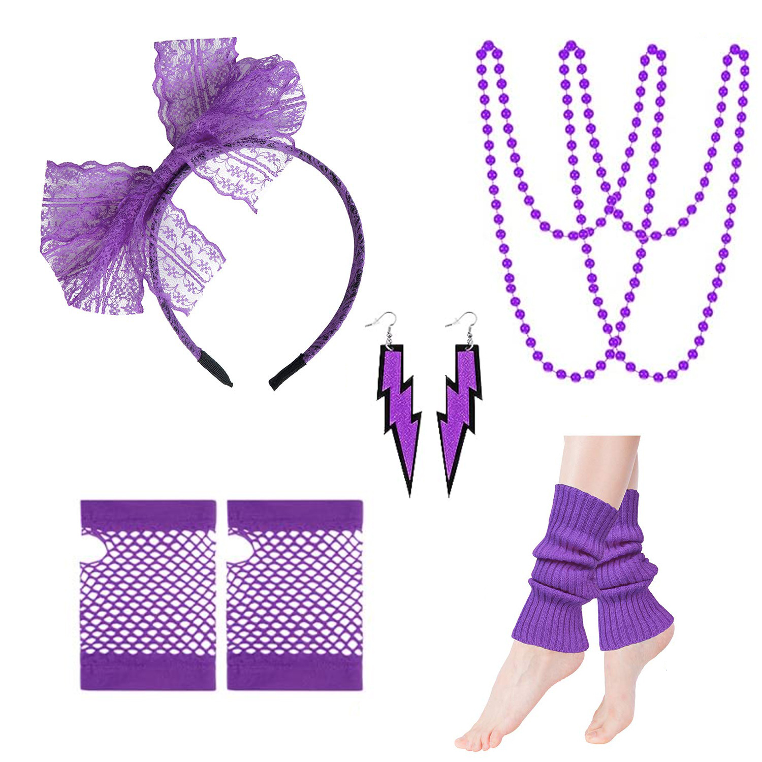 1980s ball Party party neon color headband headband earrings necklace fishnet gloves leg warmer suit