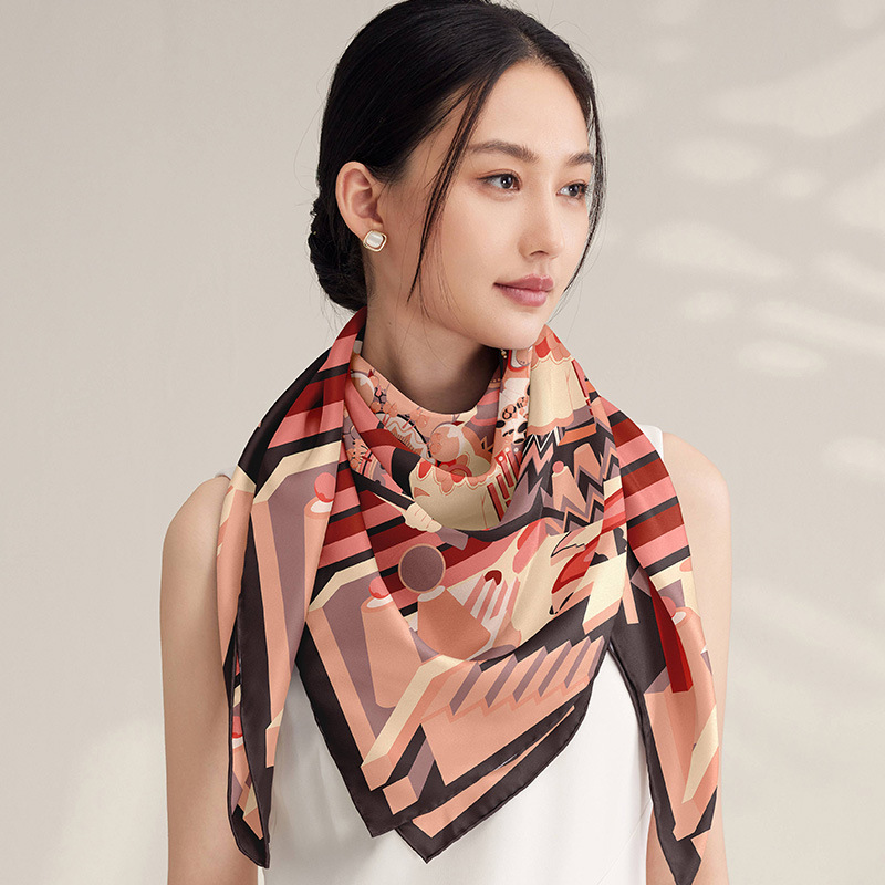 New Chinese Silk Scarf 100% Mulberry Silk 110cm Silk Square Scarf_voghion.com