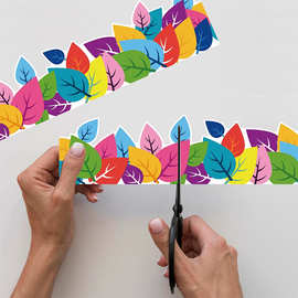 亚马逊新款防水易揭黑板装饰彩色树叶边框贴纸