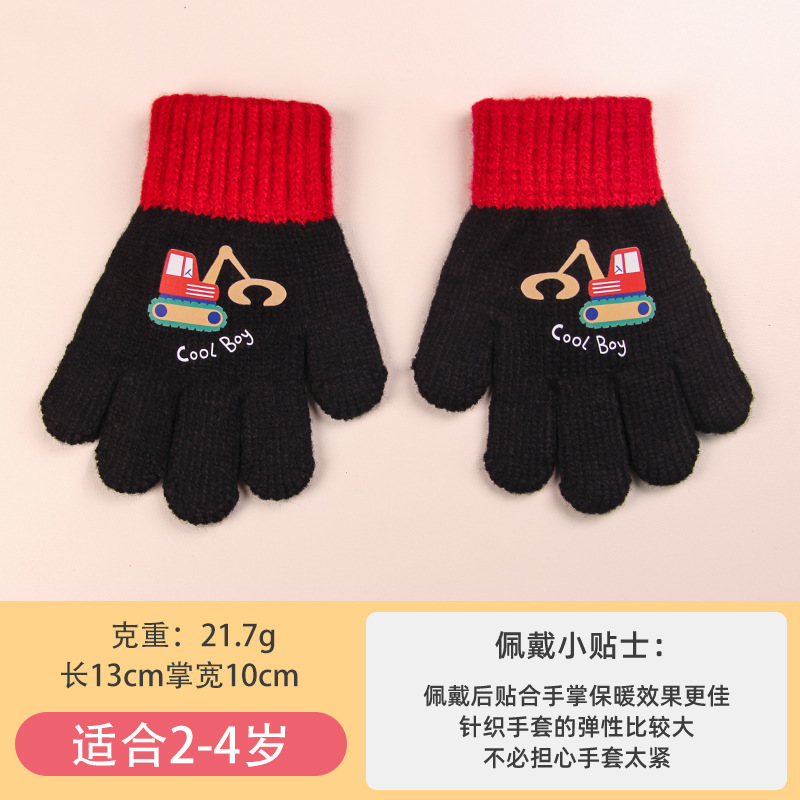 子供の冬の男の子の手袋の卸売りの保温と防寒の5本の指の女の子のニットの女の子のかわいい漫画のニットの毛糸|undefined