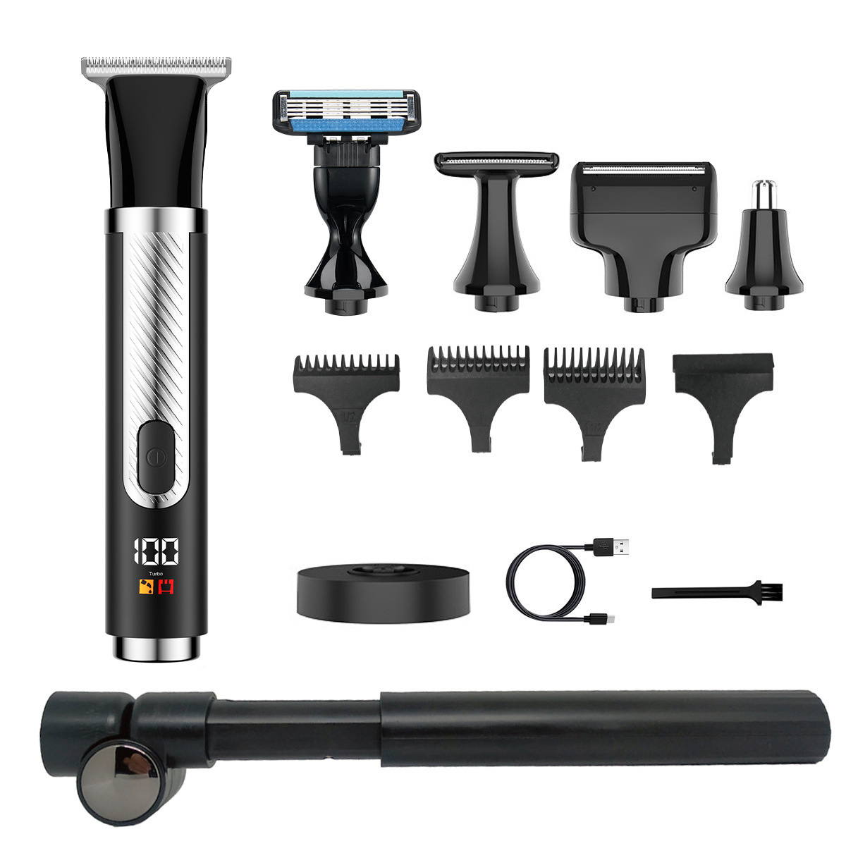 Multifunctional Men's Electric Shaver Set for Back, Nose Hair, and Body Hair, Waterproof Folding Telescopic Rod Shaver