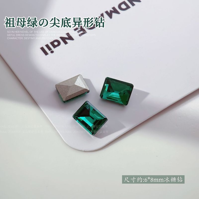 エメラルドフラットマニキュアダイヤモンドフラッシュグリーン長方形八角形馬の目水滴特殊形状ダイヤモンド宮殿スタイルマニキュアアクセサリー|undefined