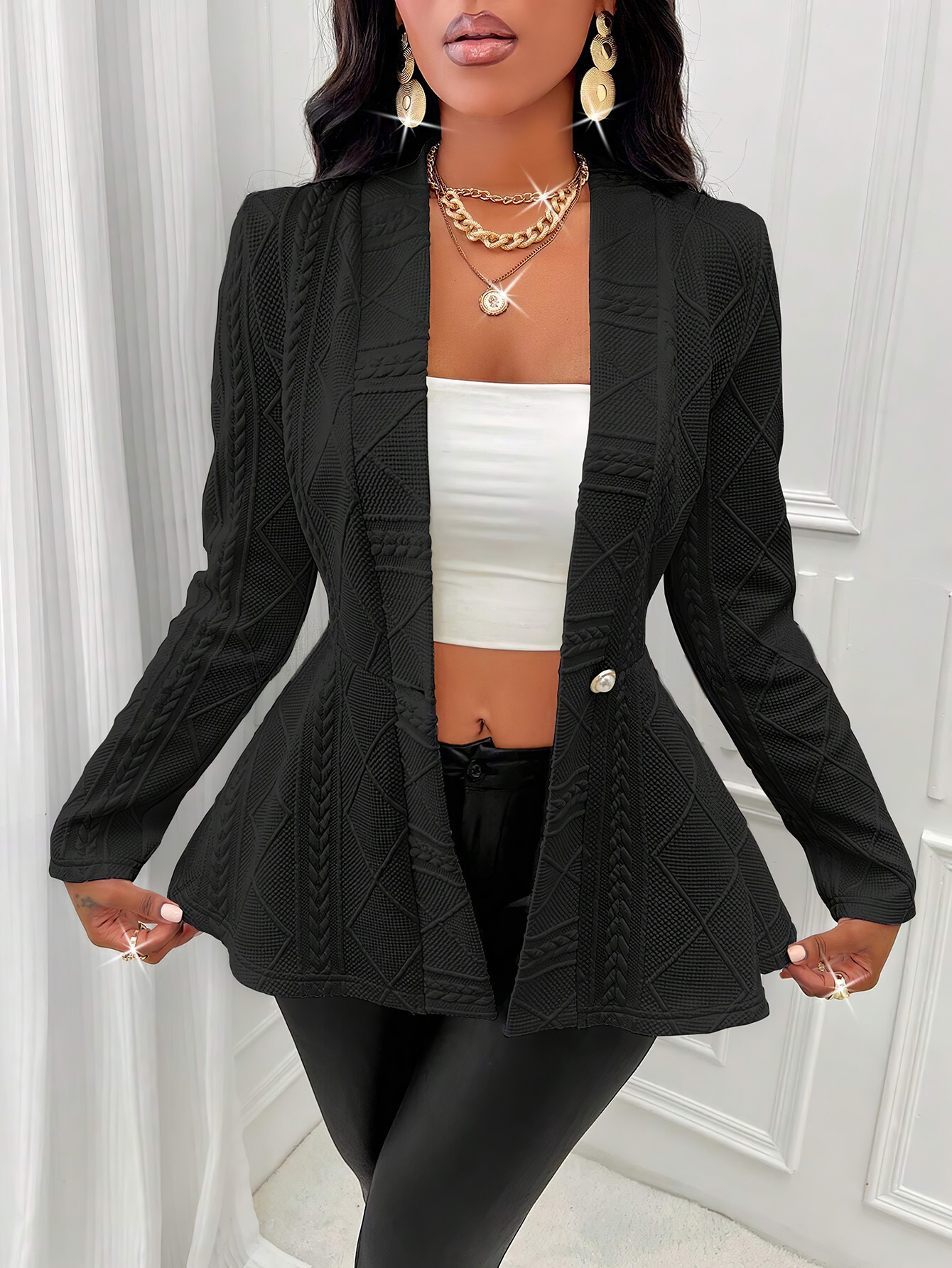 Dames jacquard blazer met een elegante slim fit pasvorm_voghion.com