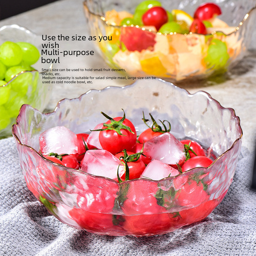 Japanese hammered gold-edged glass bowl wholesale household tableware minimalist Instagram-style dessert fruit bowl salad bowl set