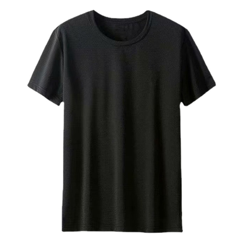 Verano de los hombres de malla de seda de hielo de manga corta Camiseta cuello redondo camisa de manga corta suelta más tamaño transpirable sudadera de secado rápido