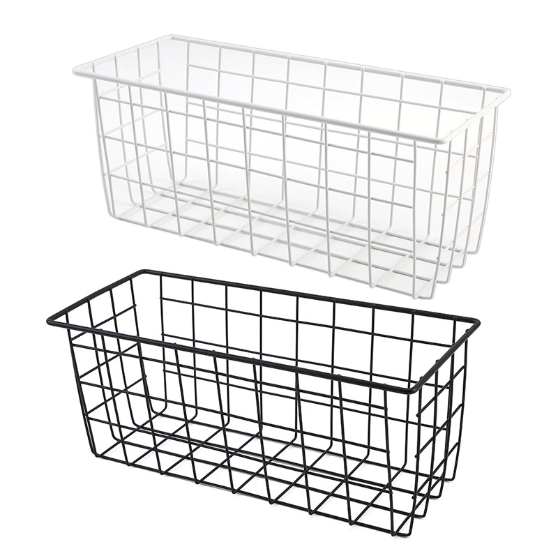 Table Storage Basket - Wire Document Organizer for Desk, Storage Box, Open Grid Design, Black or White