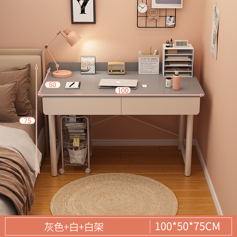 100cm 웜그레이 + 화이트 프레임 [더블서랍]