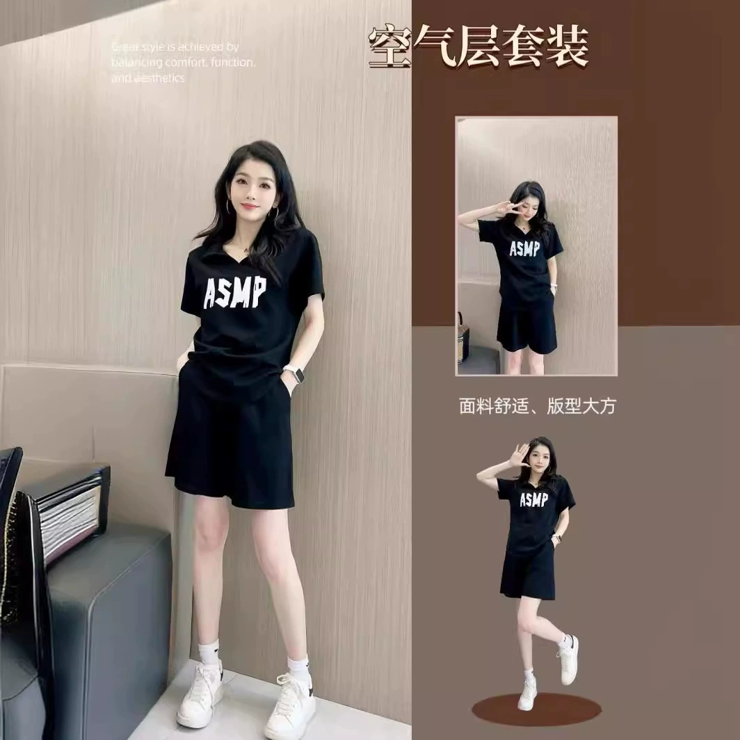 Воздушный слой костюм женский Ся Сянь тонкий новый свободный из двух частей с короткими рукавами и укороченные брюки спортивный костюм