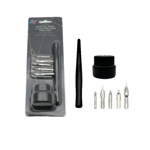 Dip Pen Set Solid Wood Pen Holder 5 Pen Tip English Writing Ink Set Comic Pen Dipped in Water Pen