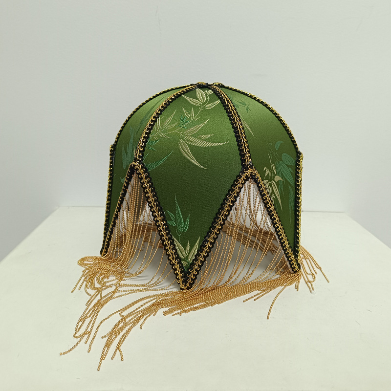 Vintage Pointed Tassel Lampshade Ten-Centimeter Hole Fabric Pendant Lampshade Green Yellow Lampshade Accessories