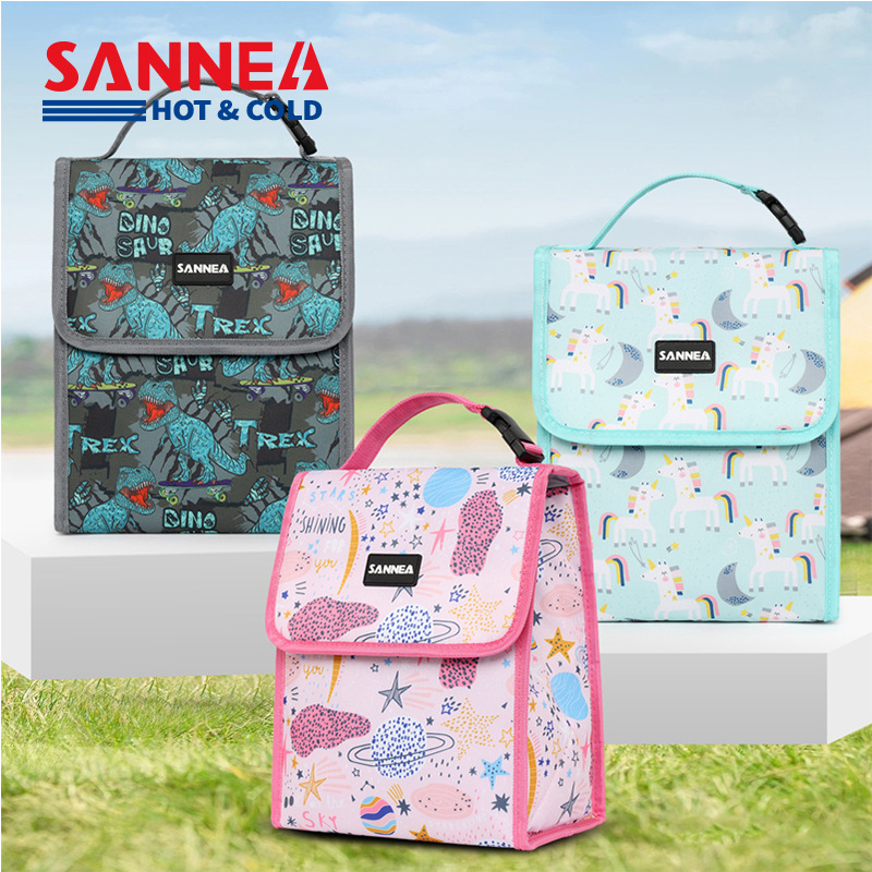 Three-Energy Printed Insulated Children's Bag Large-Capacity Lunch Box Fresh-Keeping Handbag Student Fresh-Keeping Ice Bag Outdoor Picnic Bag