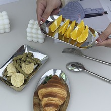 加厚不锈钢椭圆盘 ins西餐厅咖啡厅水果甜品糕点盘收纳方形托盘