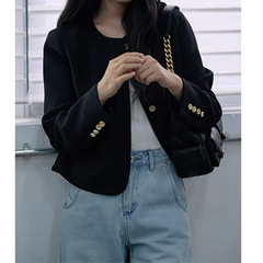 现货厂家批发 2025新款 黑金小香外套女FA式短款高JI感圆领上衣
