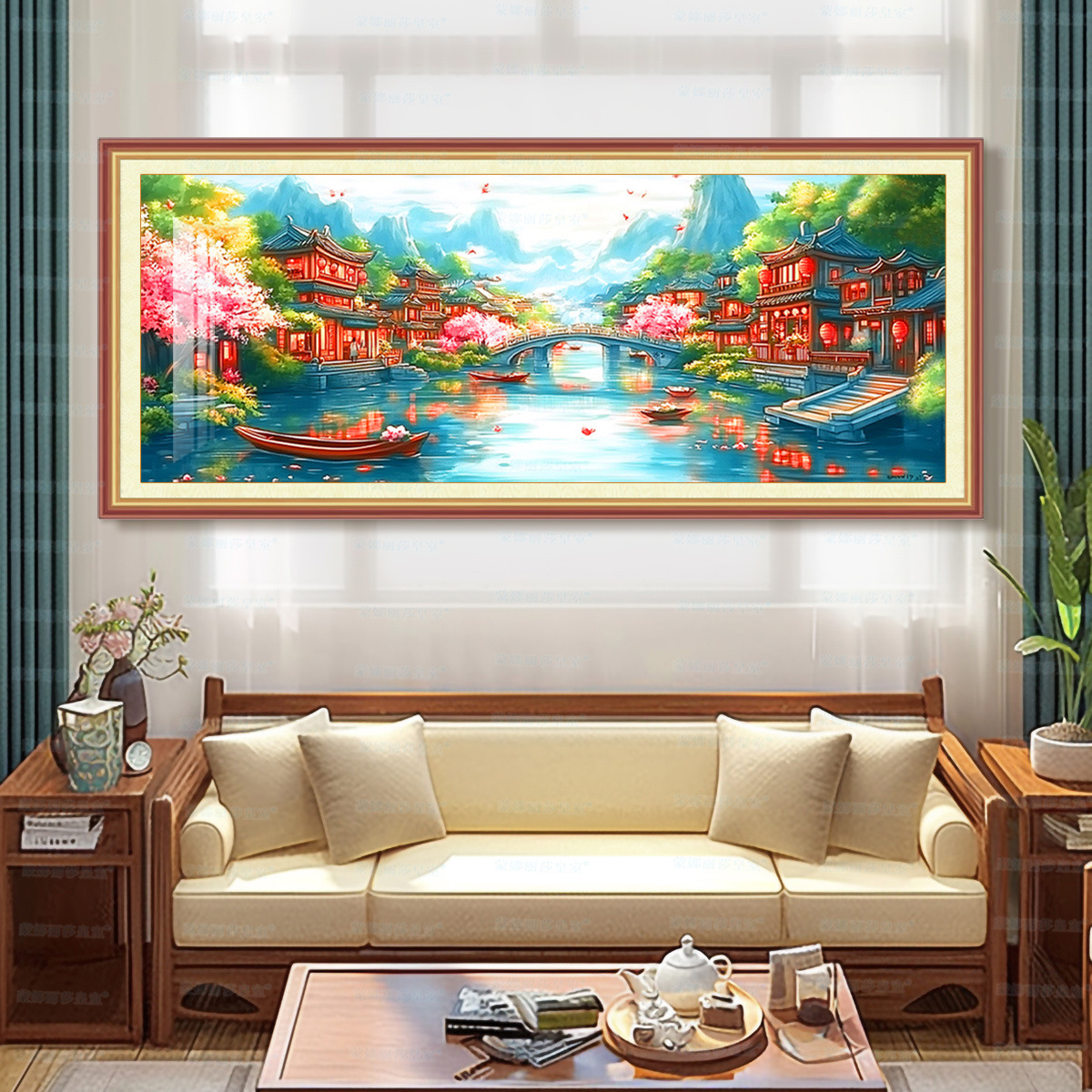 [Algodón importado] Mona Lisa Real bordado cruzado <unk> Guyun nuevo paisaje chino gran bordado a mano image 7