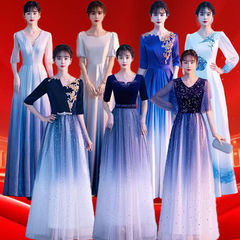 大合唱团演出服女长裙2025新款中老年表演红歌比赛晚礼服