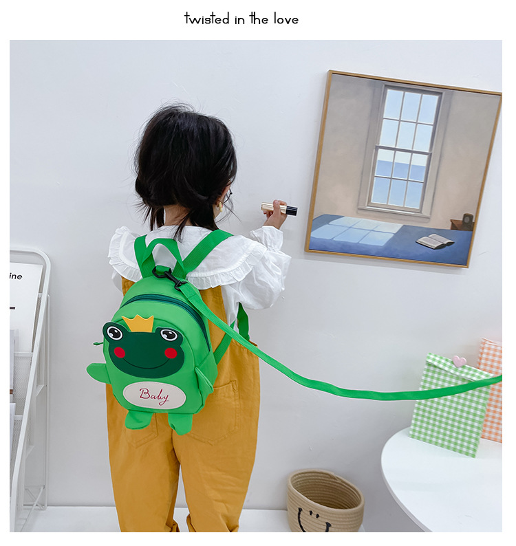 Kindergarten schoolbag for children, boys and girls, 1-3-5 years old, anti-wandering rope, cute frog, double-shoulder baby small backpack undefined