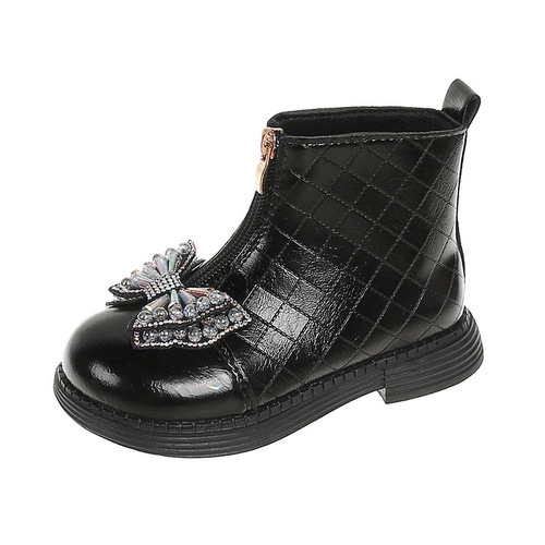 2025 Fall/Winter Fashion Girl Child Chanel Style Zipper Butterfly Knot Fashion Soft Sole Martin Boots