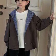 男童外套春秋款双面穿中大童男孩帅气洋气韩版学生连帽风衣儿童装