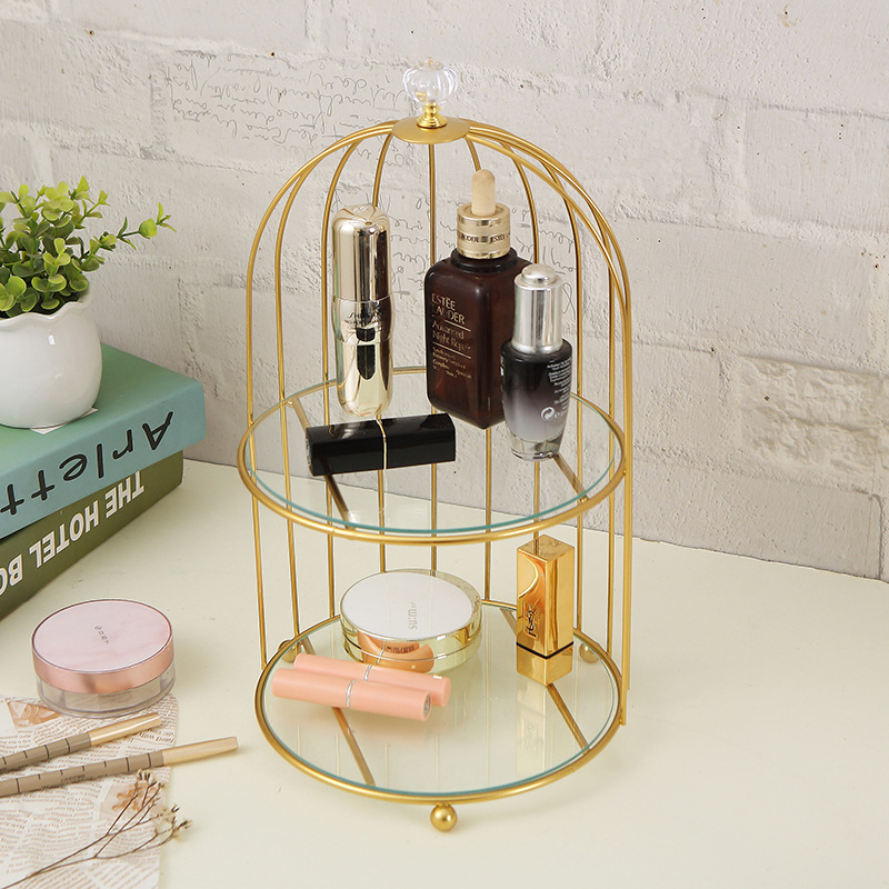 Escritorio tocador Bird Cage perfume cosméticos cuidado de la piel estante caja de almacenamiento decorativo estante de exhibición baño dormitorio