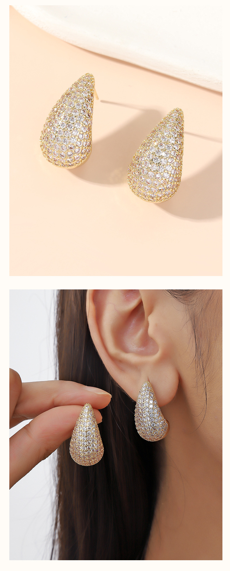 1 Pair Elegant Glam Water Droplets Plating Inlay Copper Rhinestones Ear Studs display picture 7