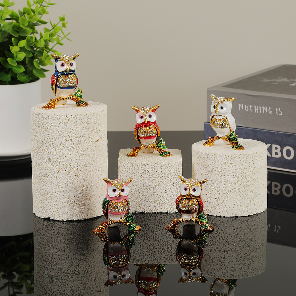 European Style Home Cartoon Mini Ornaments Branch Owl Diamond Small Jewelry Box Fashion Decorative Ornaments Wholesale