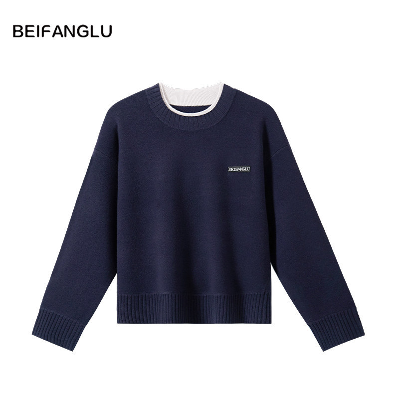 Northern Deer 100% Sheep Wool Autumn and Winter New Product Contrasting Color Double-Layer Round Neck Women's Pullover Knitted Sweater 251517 Northern Deer 100% Sheep Wool Autumn and Winter New Product Contrasting Color Double-Layer Round Neck Women's Pullover Knitted Sweater 251517