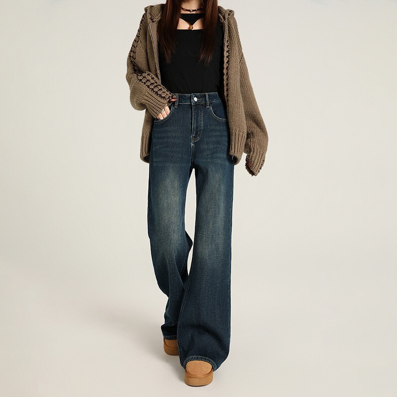 Loose Elastic Pure Black Flared Jeans for Women, Straight-Leg, Not Tight on the Legs, Flared, Slimming, Leg-Shaping, Plus Size