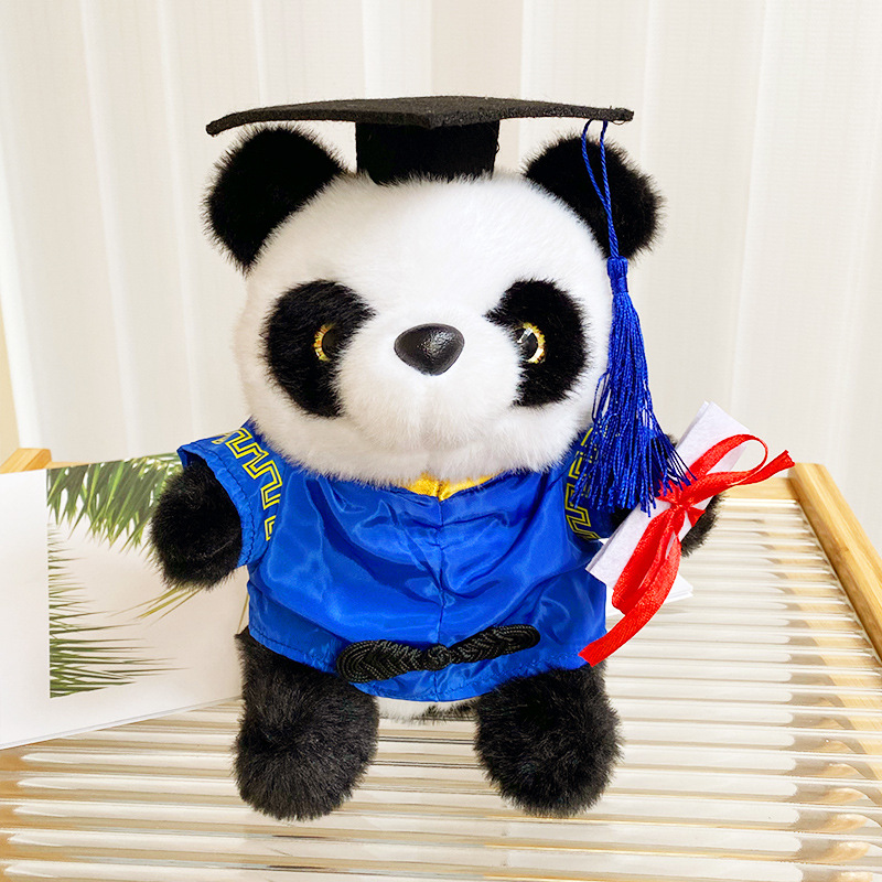 Muñeca de graduación con gorra de doctorado, uniforme, panda, regalo universitario, logo personalizado