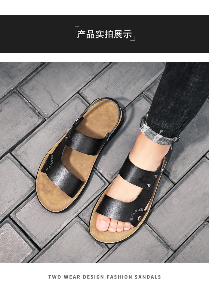 Dép sandal nam hở ngón quai ngang chất liệu da PU chống trơn trượt, size lớn đi ngoài trời và đi biển — Màu nâu, Màu đen chi tiết 10