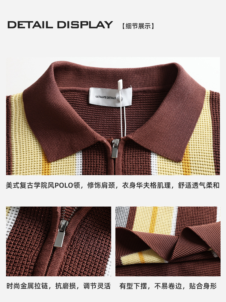Europa y los Estados Unidos transfronterizos hombres hielo tejido polo camiseta comercial solapa rayas de manga corta polo camiseta polo al por mayor