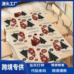 亚马逊跨境新款圣诞节桌旗 厂家直销冬季雪人圣诞树印花餐桌垫