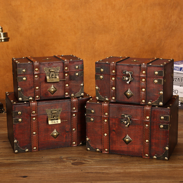 European retro wood band lock storage box home storage box wood box…