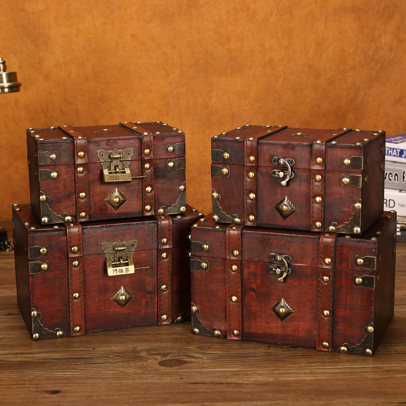 European retro wood band lock storage box home storage box wood box…