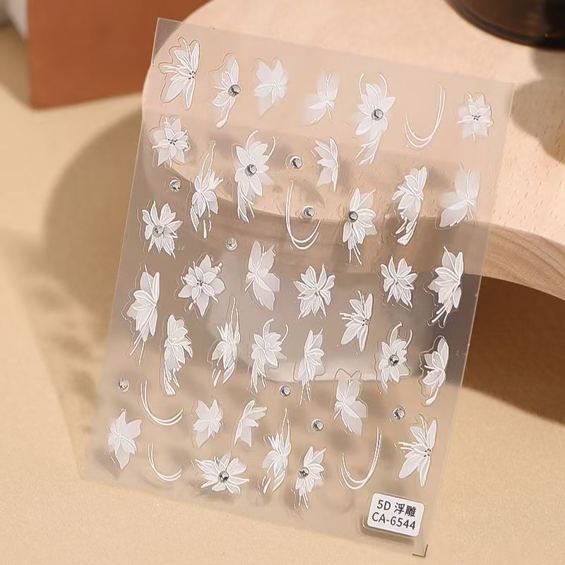 パール絶妙な花ネイルアートステッカー 5D レリーフ多用途フレンチパールチェーンネイルステッカージュエリー CA スタイル|undefined