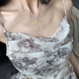 New s925 Silver Flower Wheat Ear Necklace 1 karat Zircon Light Luxury Joker High-end Jewelry Birthday Gift Wholesale
