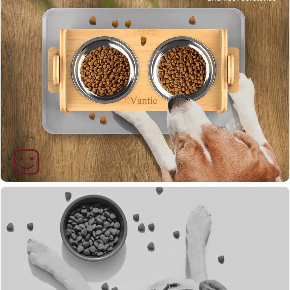 Бамбуковое дерево Домашние животные Кошки Собаки Снос Разборная Регулируемая Диетическая Подставка для животных Кормушка для животных Трансграничный бамбук Домашние животные Двойная Кормушка